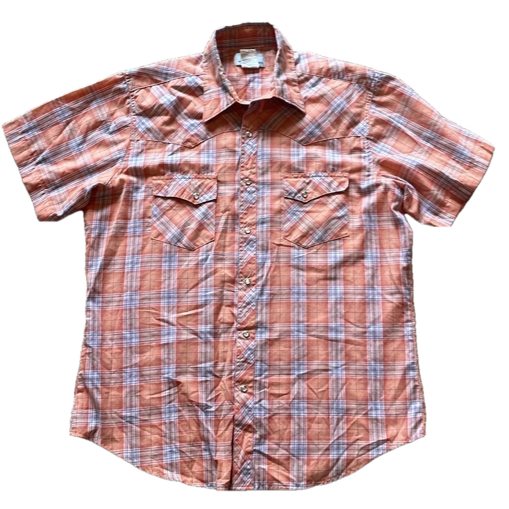Wrangler Mens Large Orange Plaid Short Sleeve Western Shirt - Picture 3 of 5